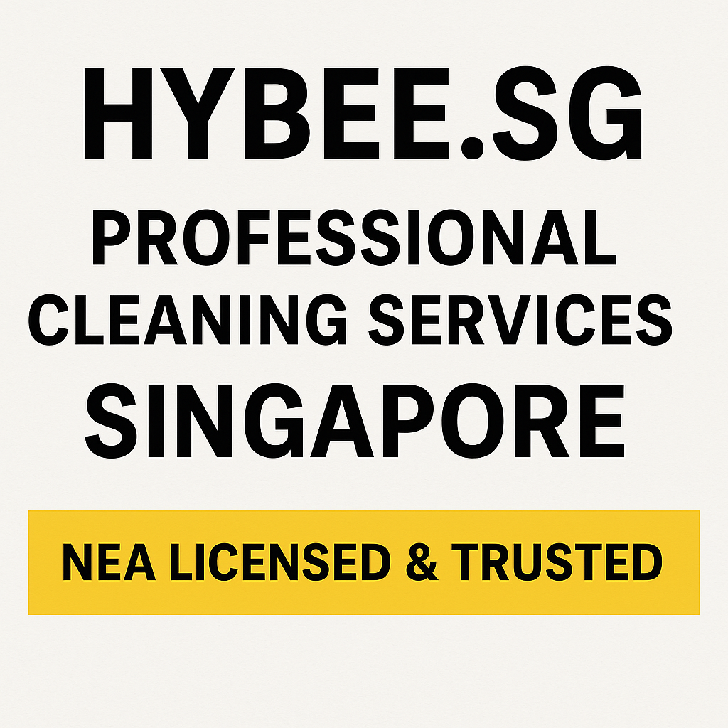 Hybee.sg promotional graphic displaying the text 'Professional Cleaning Services Singapore' with a yellow banner stating 'NEA Licensed & Trusted'